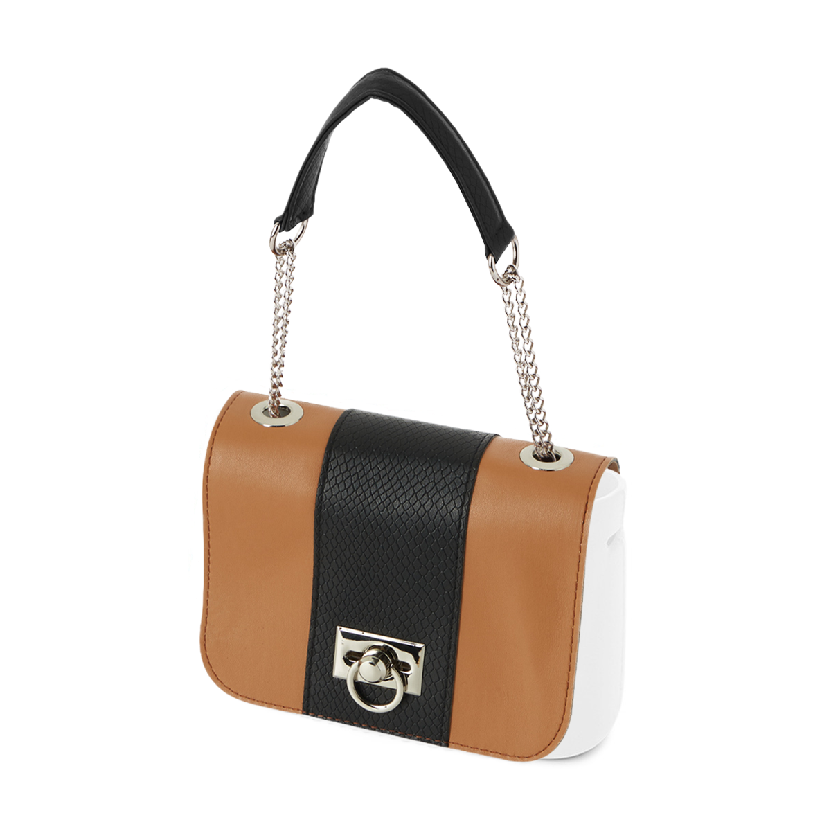 Flap O bag pocket simil pelle nappa fascia stampa snake Biscotto nero