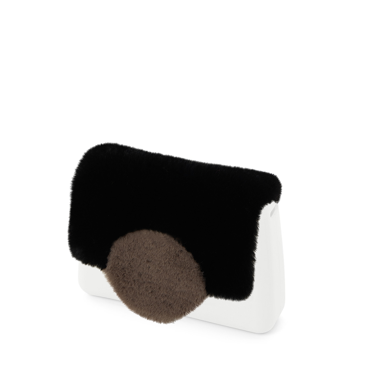 O bag glam circle lapel ecopelliccia lapin cerchio in contrasto Nero tortora