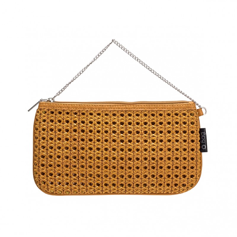 O bag Con catena tessuto traforato Kosmetická taška Ocra