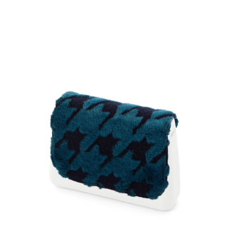 Klapka O bag Glam Eco pelliccia laseratura pied de poule Blu navy/ottanio