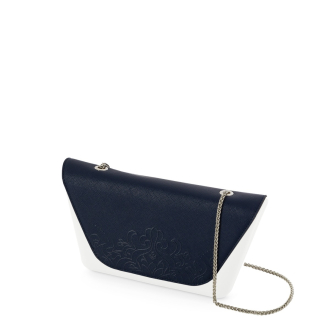 Flap O bag sheen Saffiano arabesque con catena Blu navy