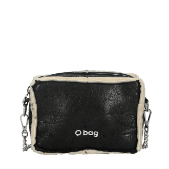 Kabelka O bag glam tessuto sintetico effetto montone Nero