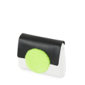 Flap O bag glam Circle simil pelle nappa cerchio in contrasto ecopelliccia Nero fluo lime