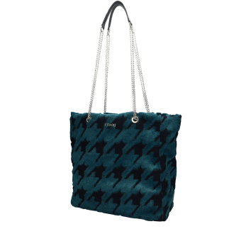 Kabelka O bag market ecopelliccia Laseratura pied de poule Blu navy ottanio