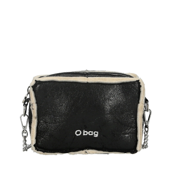 O bag glam tessuto sintetico effetto montone Nero