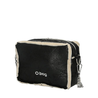 O bag glam tessuto sintetico effetto montone Nero