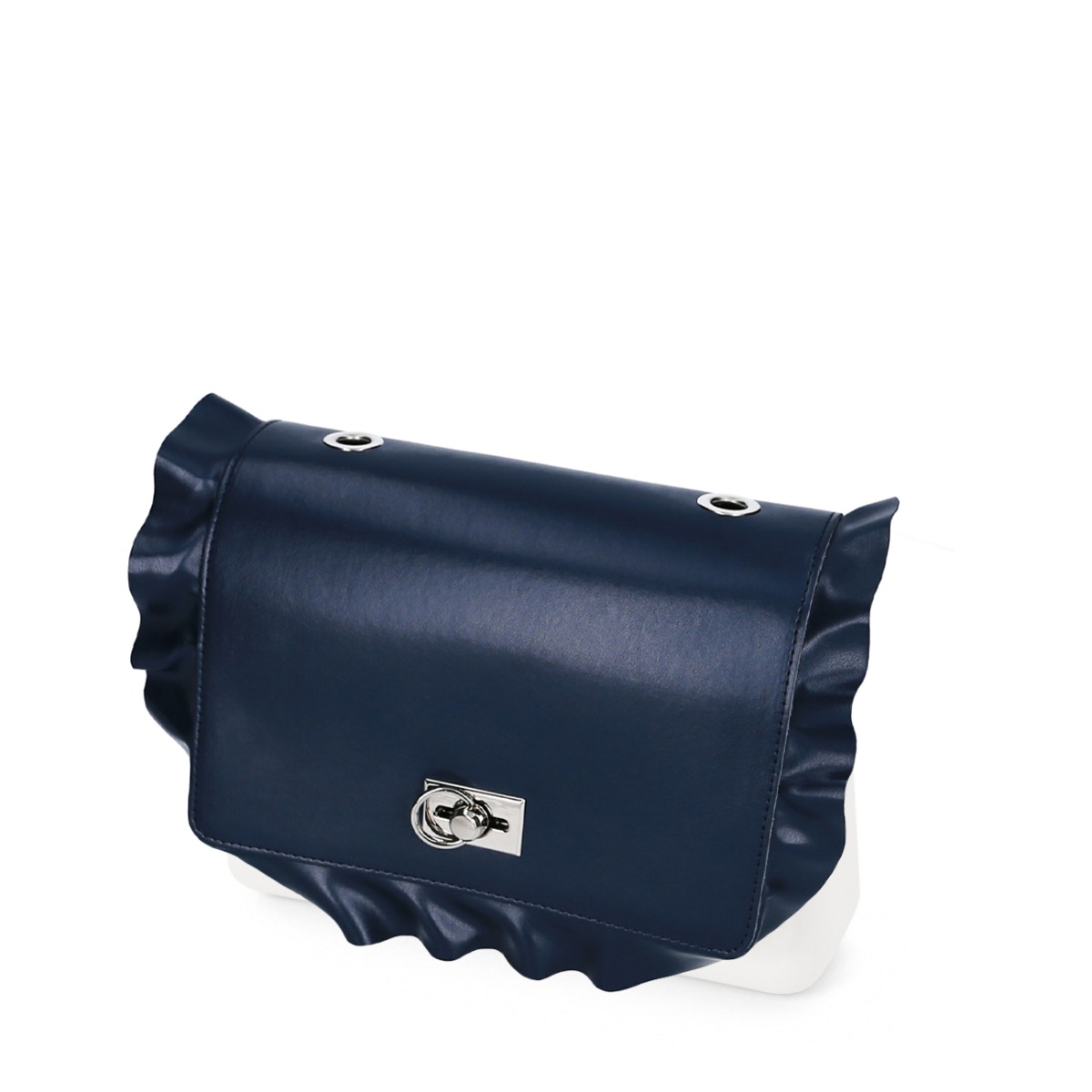 Flap O bag glam Rouche laterale nappa Blu Navy