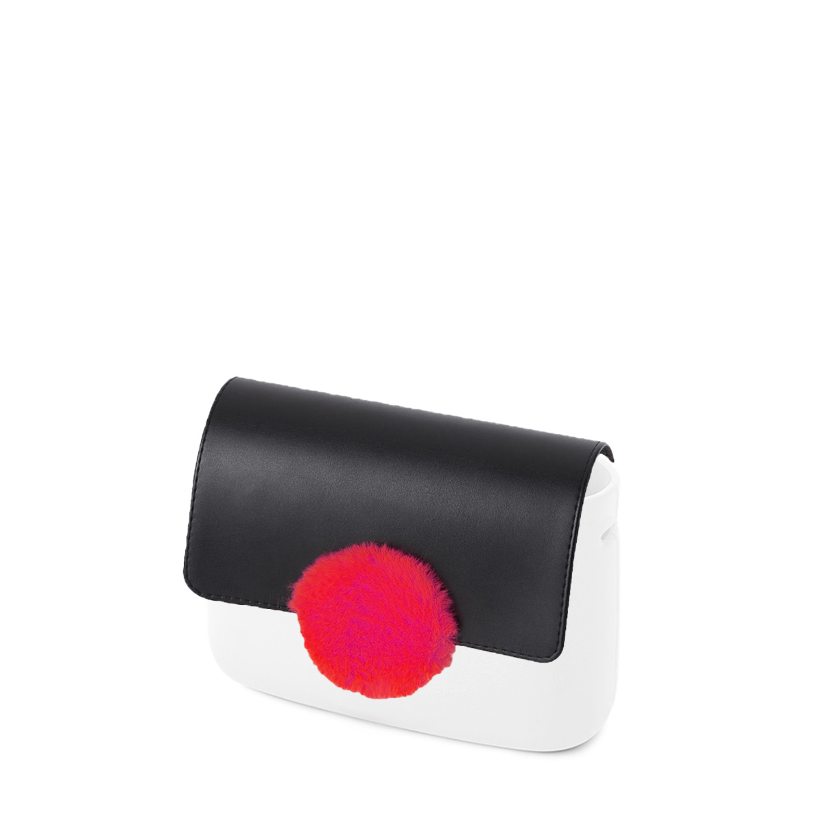 Flap O bag pocket Simil pelle nappa cerchio in contrasto ecopelliccia Nero fluo fucsia