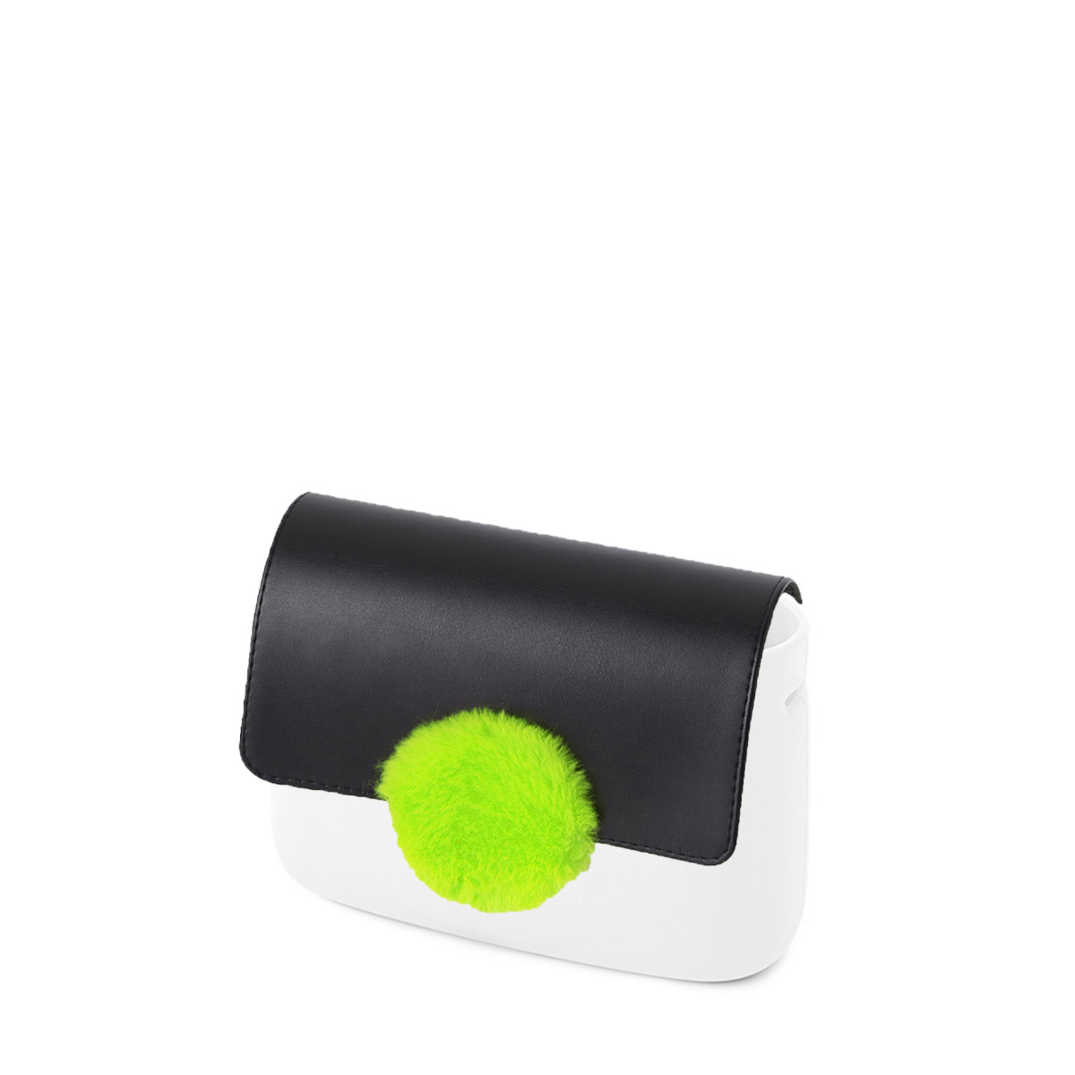Flap O bag pocket Simil pelle nappa cerchio in contrasto ecopelliccia Nero fluo lime
