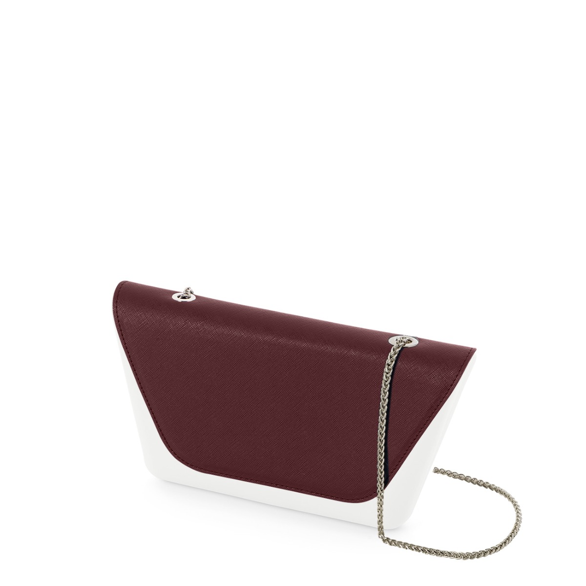 Flap O bag sheen Saffiano con catena Bordeaux