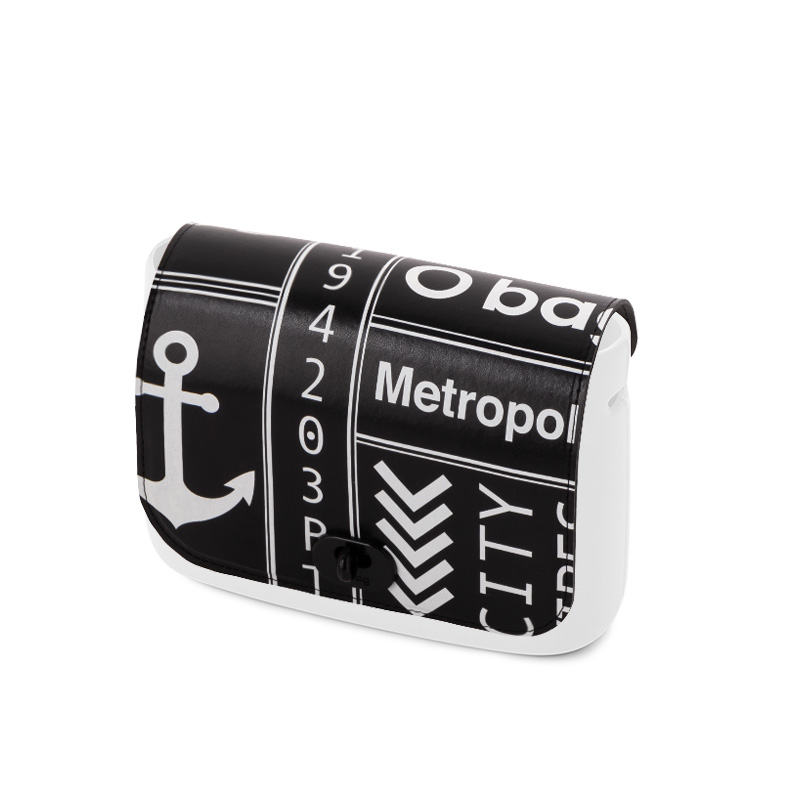 O bag flap Simil pelle stampa marina Nero