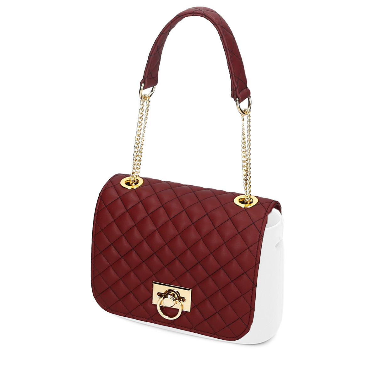 O bag Matelasse effec textilní klopa s popruhem na zápěstí Bordeaux oro