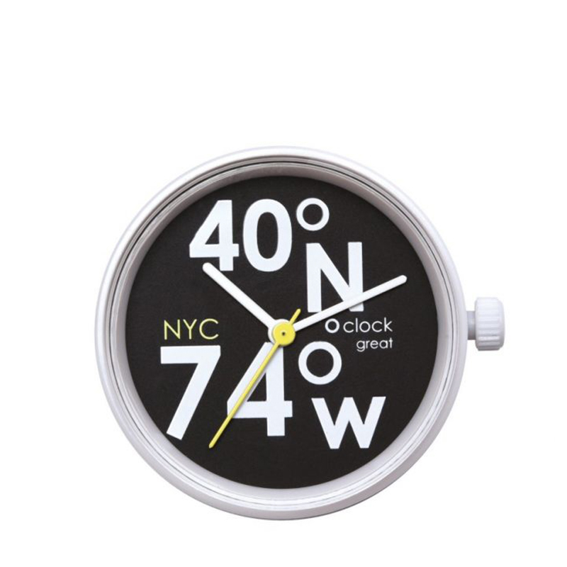 Hodinkový mechanismus O clock great New York latitude Bianco nero cedro