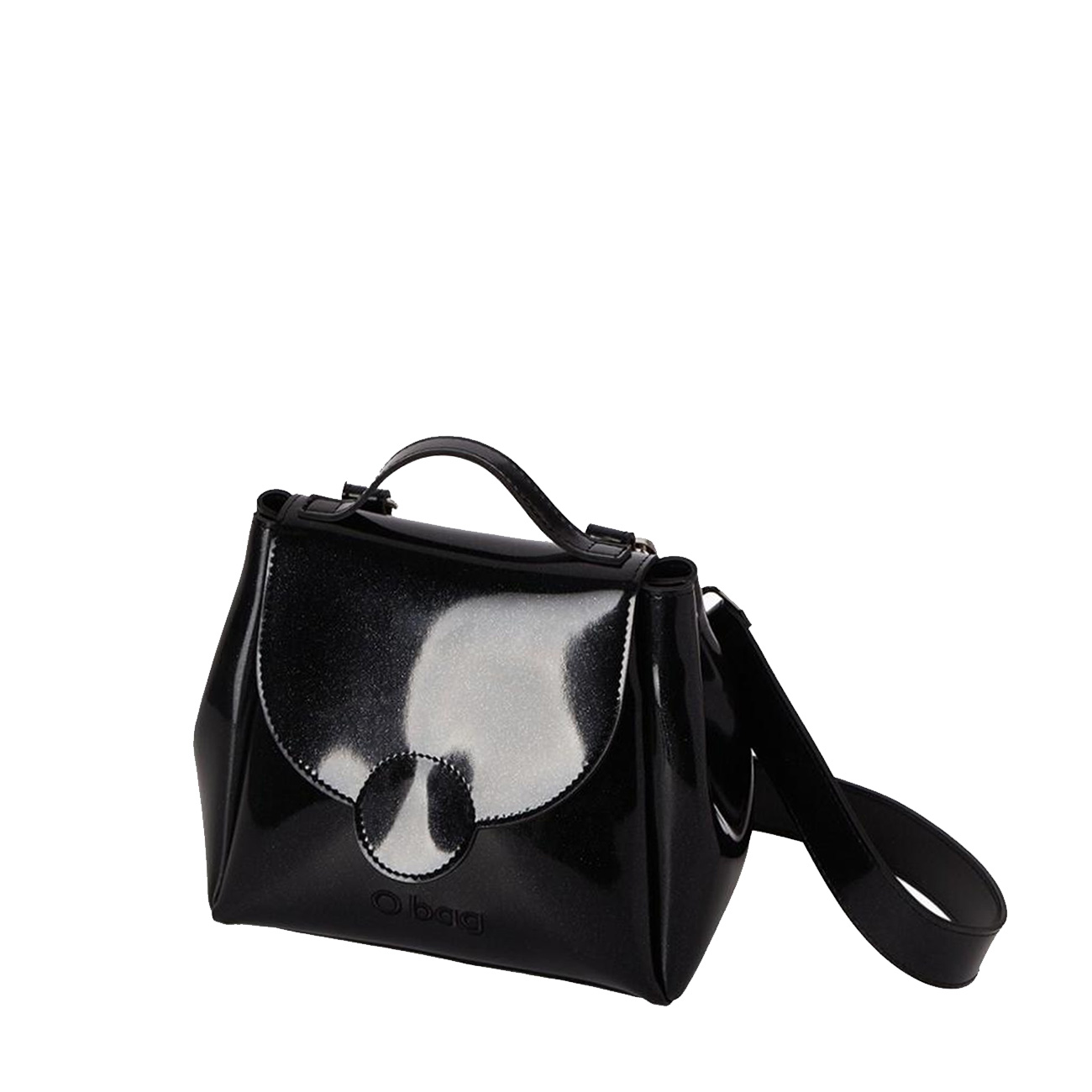 Kabelka O bag polly mini Tessuto gommato glitter Nero